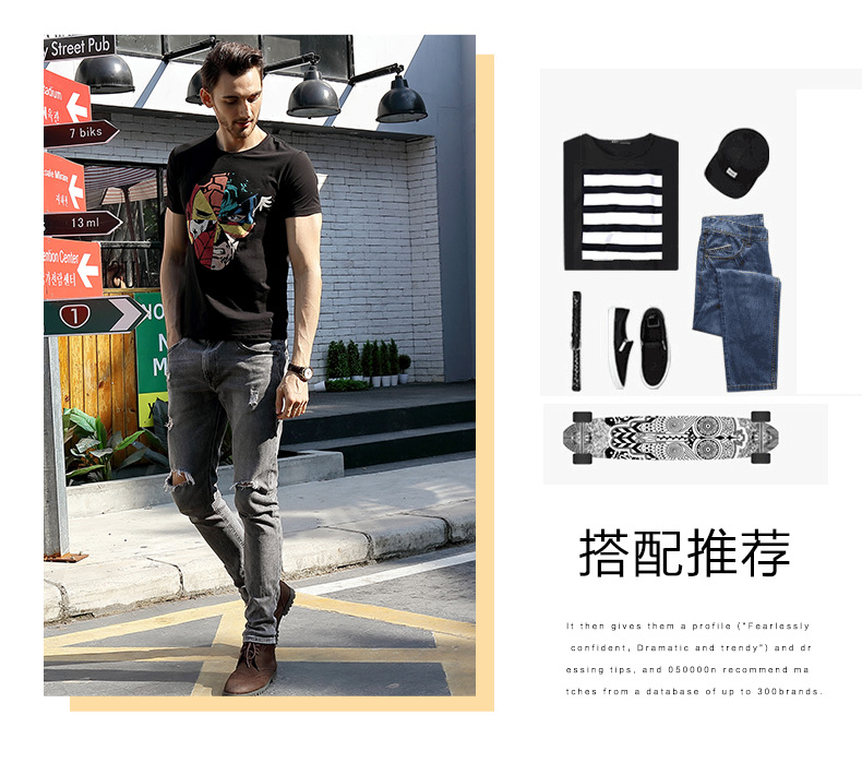 男裝2018夏季新款體恤組合印花歐美潮牌圓領(lǐng)修身男式純棉短袖