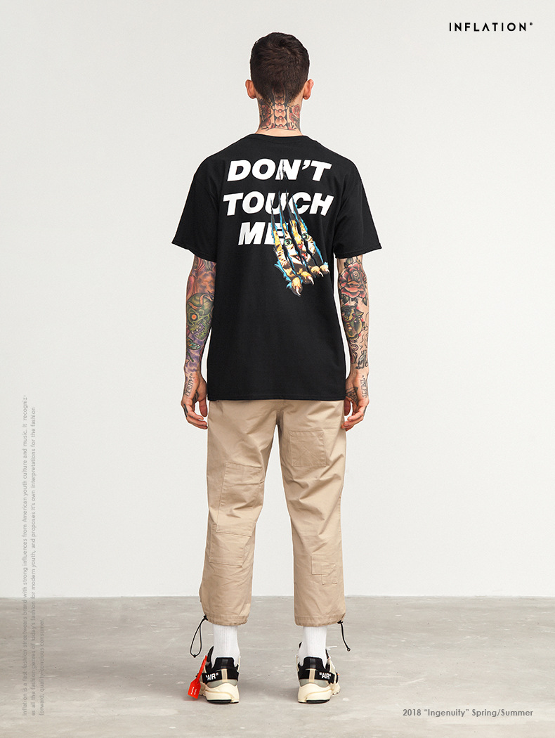 INF男裝|2018春夏新款潮牌惡貓爪痕英文高精細(xì)印花男式短