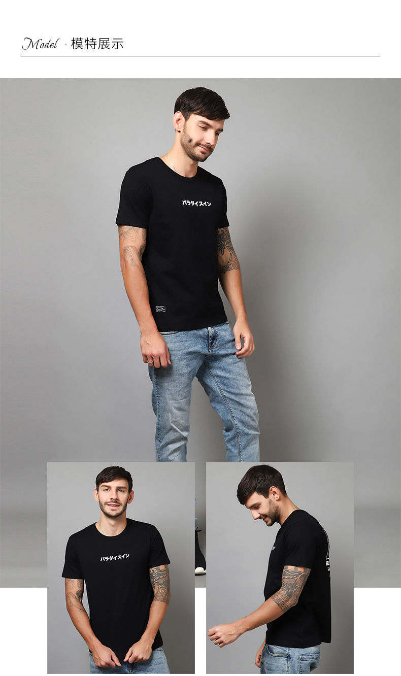 歐美潮牌2018春夏男青年純色圓領(lǐng)男式t恤 印花短袖男批發(fā)一